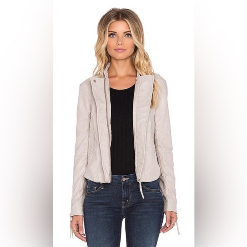 Free People We The Free Vegan‎ Leather Moto Jacket Women XL Cream NWT
